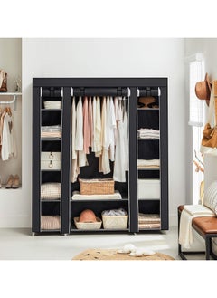 AsolBD AsolBD Double Canvas Wardrobe Cupboard Clothes Hanging Rail Storage Shelves Black 150 x 175 x 45 cm  - Image 2