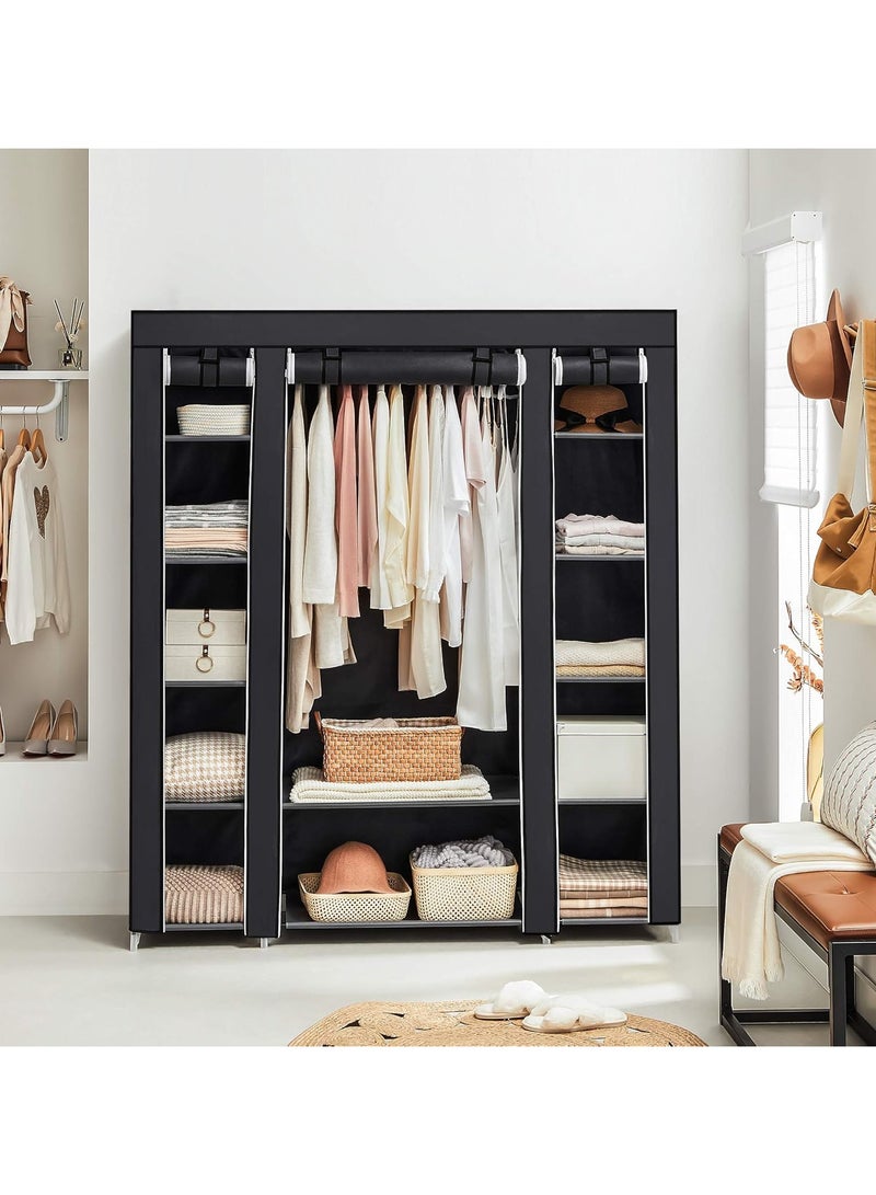 أصلي ب د خزانة ملابس محمولة (دولاب ملابس) لتنظيم وتخزين الملابس مع خزانة ملابس من القماش غير المنسوج، قوية ومتينة للغاية وسريعة وسهلة التجميع من اسول بي دي 150 x 175 x 45 (أسود) - Image 2