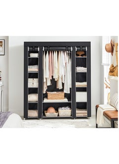 AsolBD AsolBD Double Canvas Wardrobe Cupboard Clothes Hanging Rail Storage Shelves Black 150 x 175 x 45 cm  - Image 4