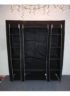 AsolBD AsolBD Double Canvas Wardrobe Cupboard Clothes Hanging Rail Storage Shelves Black 150 x 175 x 45 cm  - Image 3