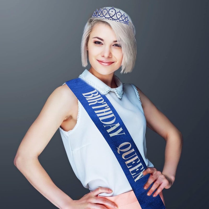 Cavetee Sapphire Birthday Crown & Sash - Women's Queen Tiara Set - Image 2