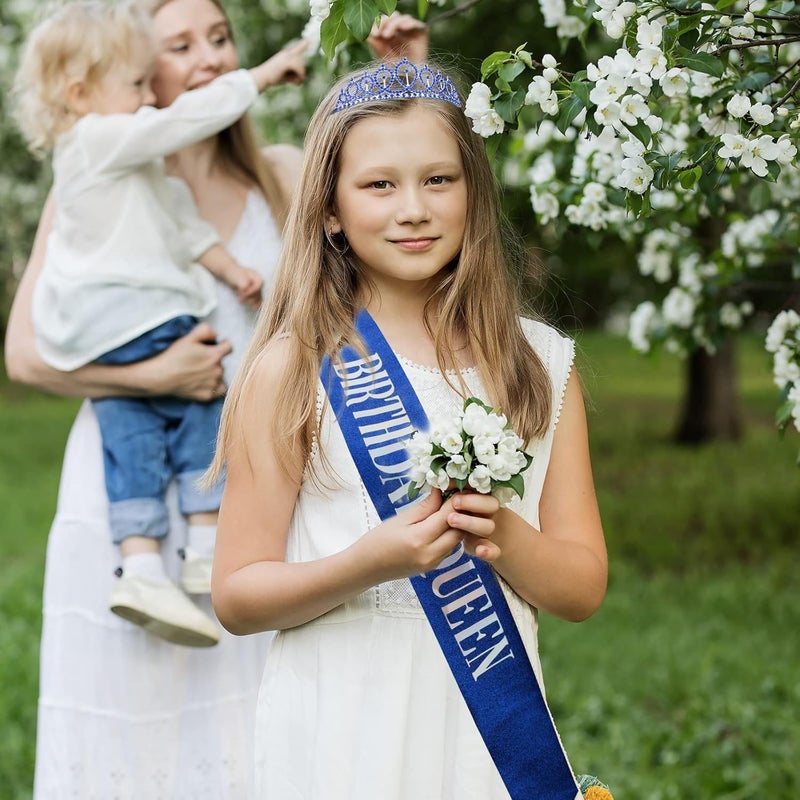 Cavetee Sapphire Birthday Crown & Sash - Women's Queen Tiara Set - Image 5