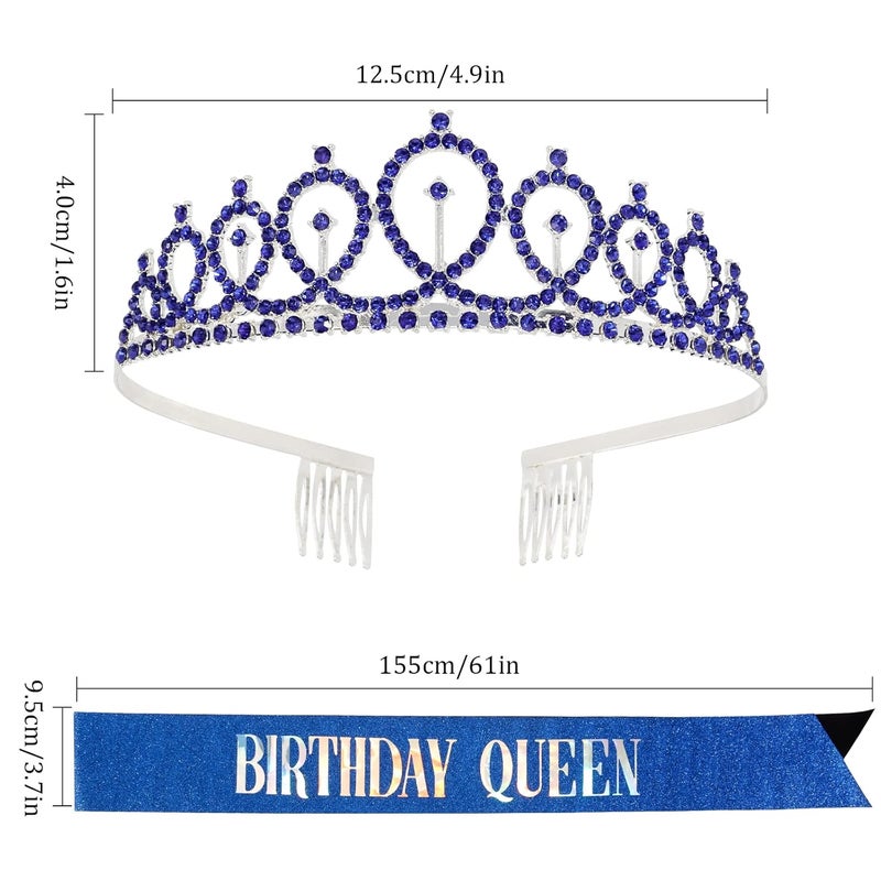 Cavetee Sapphire Birthday Crown & Sash - Women's Queen Tiara Set - Image 3