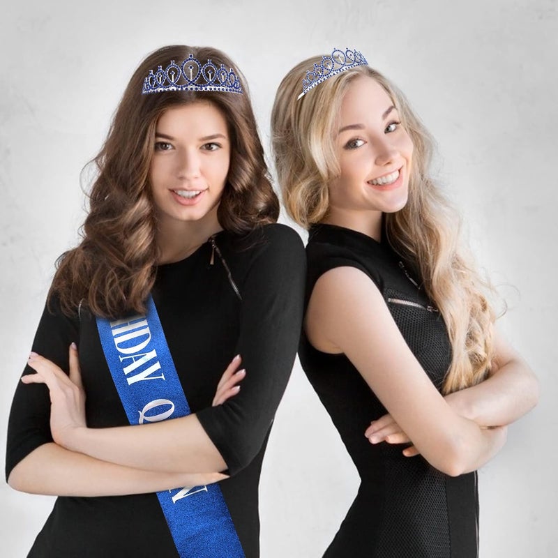 Cavetee Sapphire Birthday Crown & Sash - Women's Queen Tiara Set - Image 4