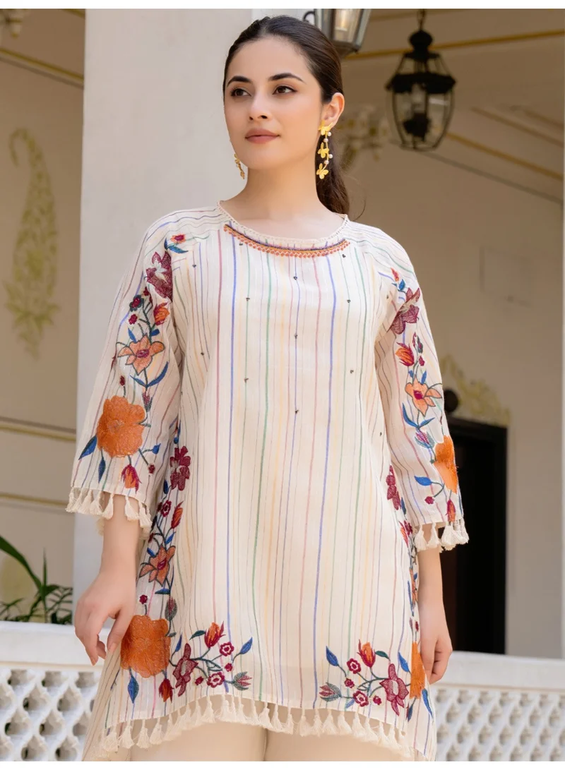 Ameya Off-white-embroidered-a-line-kurta-palazzos-set