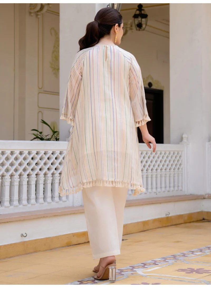 Ameya  Off-white-embroidered-a-line-kurta-palazzos-set for Women | Best Price UAE