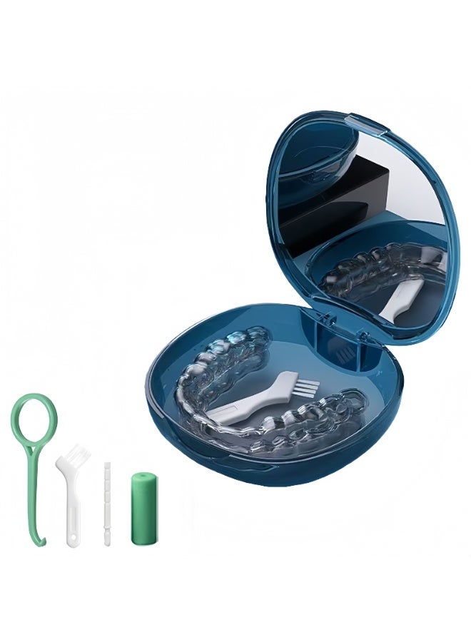 علبة مثبت تقويم الاسنان مع مرآة مدمجة، حزام مضغ، أداة إزالة وفرشاة تنظيف | علبة تقويم متينة للسفر، المنزل والمكتب - Image 1