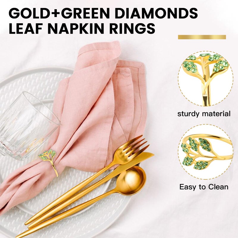 10Pcs Gold Alloy Leaf Green Napkin Rings - Image 5