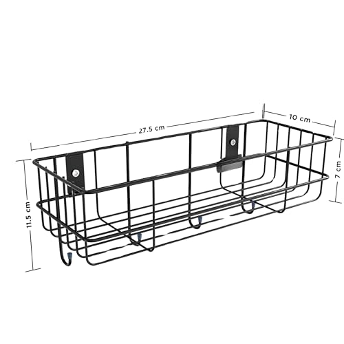 RAYMOX Stainless Steel Bathroom Shelf for Wall, Self Adhesive Bathroom Organiser, 4 Hooks for Towel Holder, Space-Saving Wall Mounted Bathroom Shelf with Elegant Design (Pack of 1, Black) - Image 3