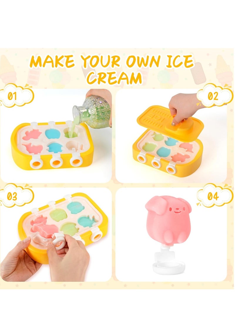 YelaJoy Popsicle Molds Homemade,  Reusable Easy-Off Popsicle Molds with Cartoon Shape, Easy Release Baby Ice Pop Molds for Toddlers (Yellow) - Image 2