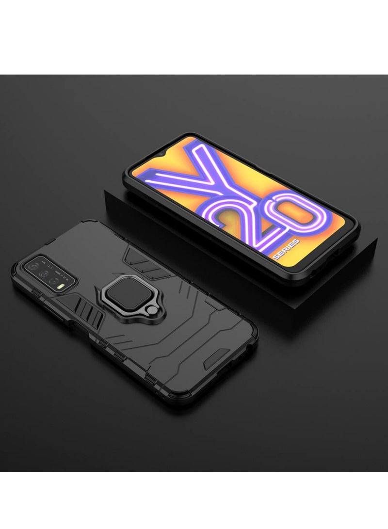 مايجين متوافق مع جراب Vivo Y20 بمقبض حلقي معدني ومسند ممتص للصدمات صلب يعمل مع حامل مغناطيسي للسيارة وغطاء متين بطبقة مزدوجة باللون الأسود - Image 4