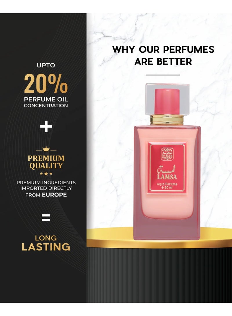 Naseem Lamsa Aqua Perfume 80ml - Discover a Luxurious Blend of Sweet Apples, Blooming Blossoms, Spicy Sandalwood, & Tangy Oranges for an elegant, Long-Lasting Fragrance Experience - Image 3