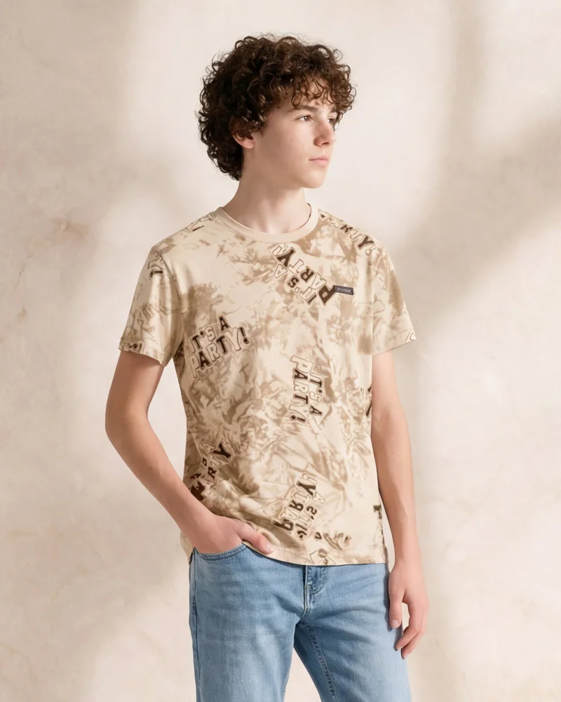 REDTAG Boys Beige Printed T-Shirt
