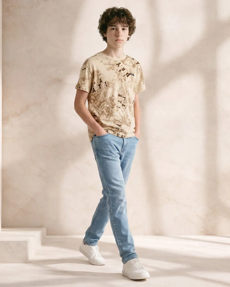 REDTAG Boys Beige Printed T-Shirt