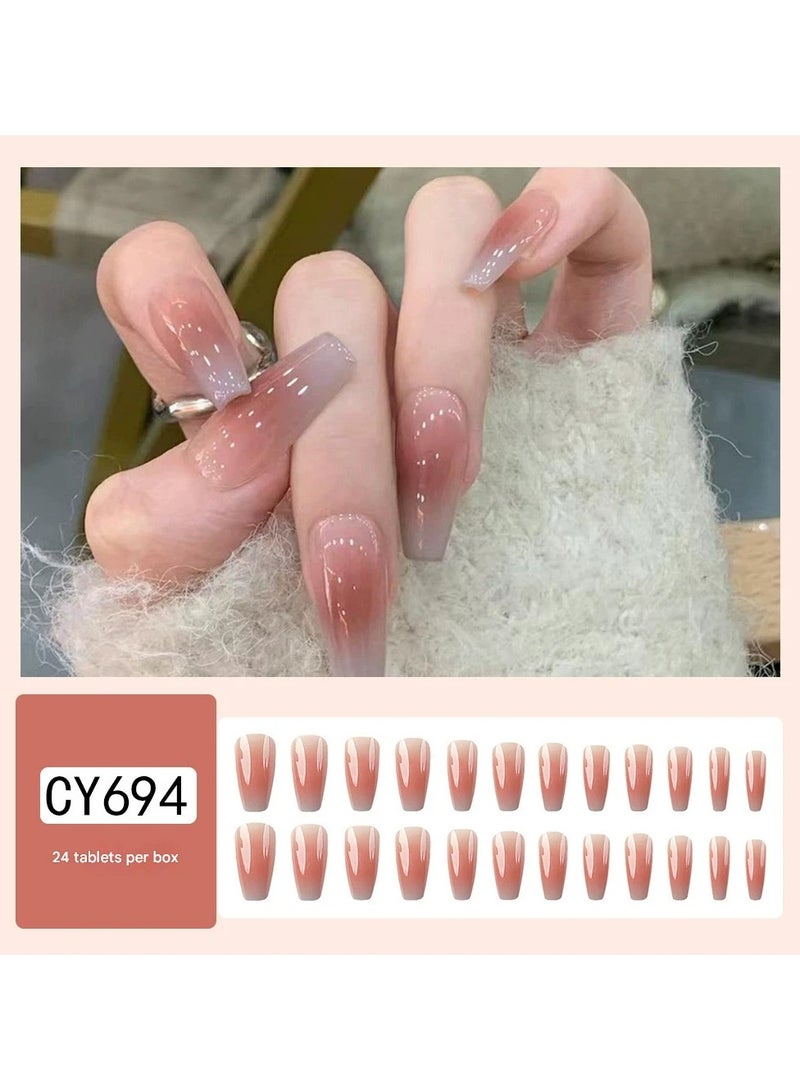 Goolsky Simple Blush Mist Blue Gradient Press On Nails Long Ballerina False Nail Tips 24pcs Reusable  - Image 1
