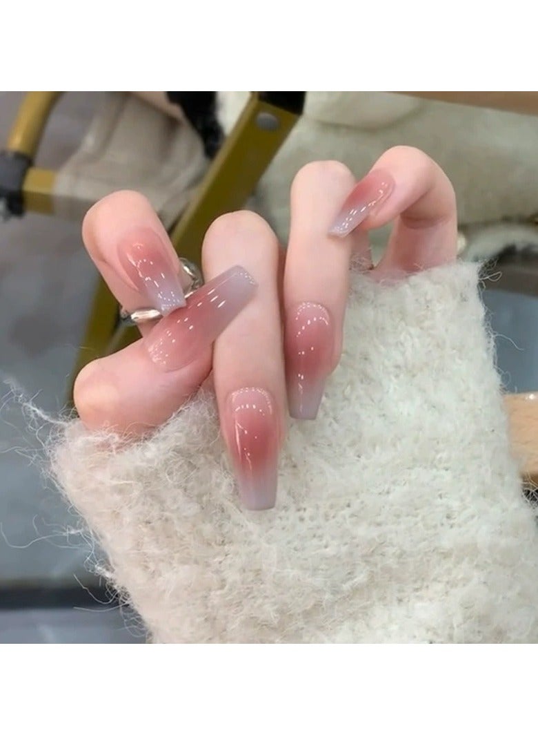 Goolsky Simple Blush Mist Blue Gradient Press On Nails Long Ballerina False Nail Tips 24pcs Reusable  - Image 2