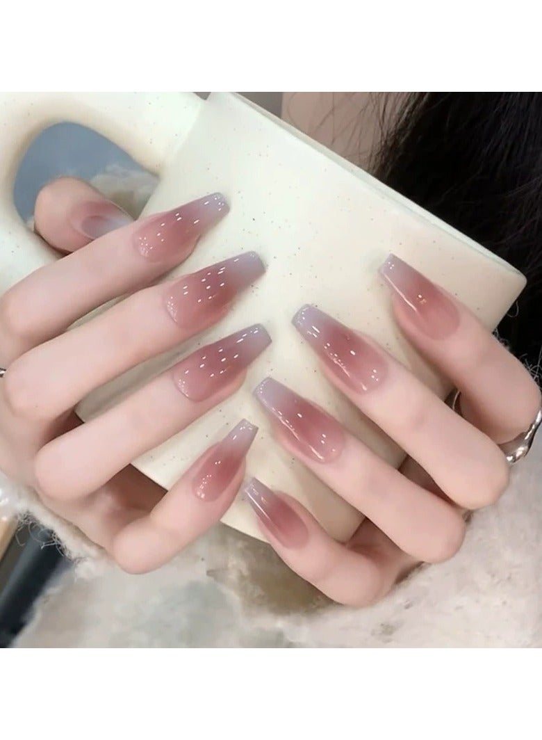 Goolsky Simple Blush Mist Blue Gradient Press On Nails Long Ballerina False Nail Tips 24pcs Reusable  - Image 3