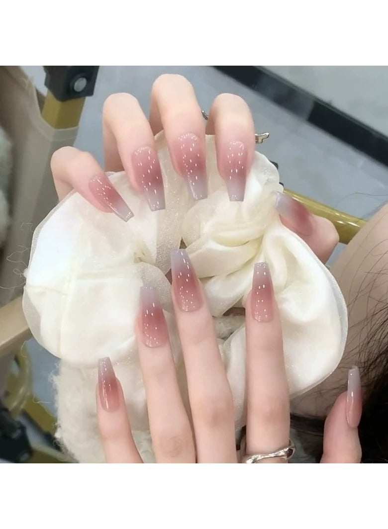 Goolsky Simple Blush Mist Blue Gradient Press On Nails Long Ballerina False Nail Tips 24pcs Reusable  - Image 4