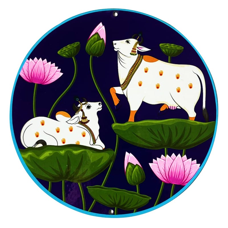 Craft Shop India Craft Shop India Both Side Face Pair Of Pichwai Cow With Lotus MDF 6 INCH For Diwali Dussehra Room Decor Festival Gift For DIY CraftNavy Blue Set Of 12  - Image 3