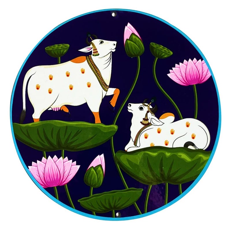 Craft Shop India Craft Shop India Both Side Face Pair Of Pichwai Cow With Lotus MDF 6 INCH For Diwali Dussehra Room Decor Festival Gift For DIY CraftNavy Blue Set Of 12  - Image 2