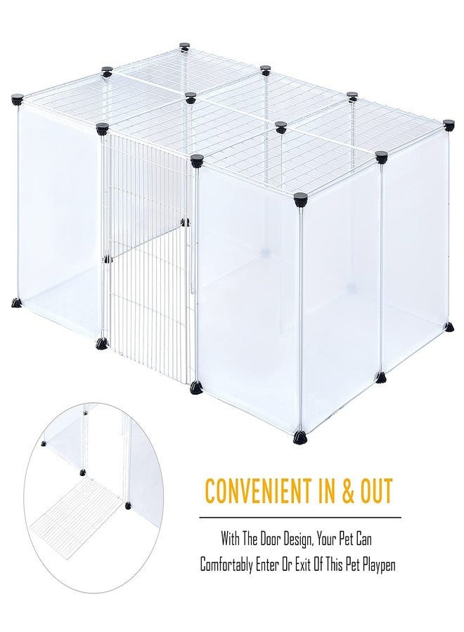 BRIAN & DANY قفص لعب للحيوانات الأليفة من بريان وداني، سياج بلاستيكي محمول للحديقة للحيوانات الصغيرة مع باب، 18 لوحة، 17.7 × 13.8 بوصة، لون دخاني - Image 3