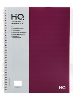 HQ A4 Size Three Subject Spiral Notebook 200 Pages Purple  - Image 1