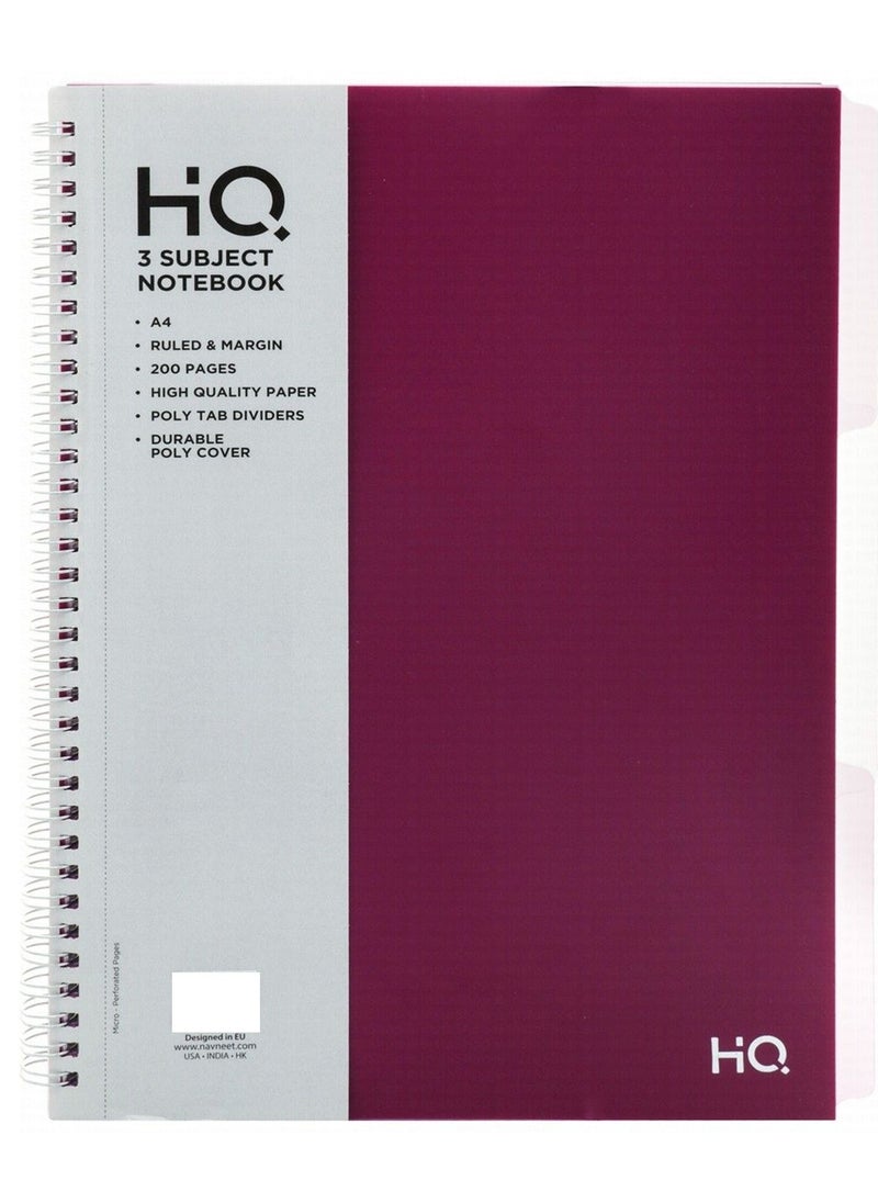 HQ - A4 Size Three Subject Spiral Notebook 200 Pages Purple - Image 1