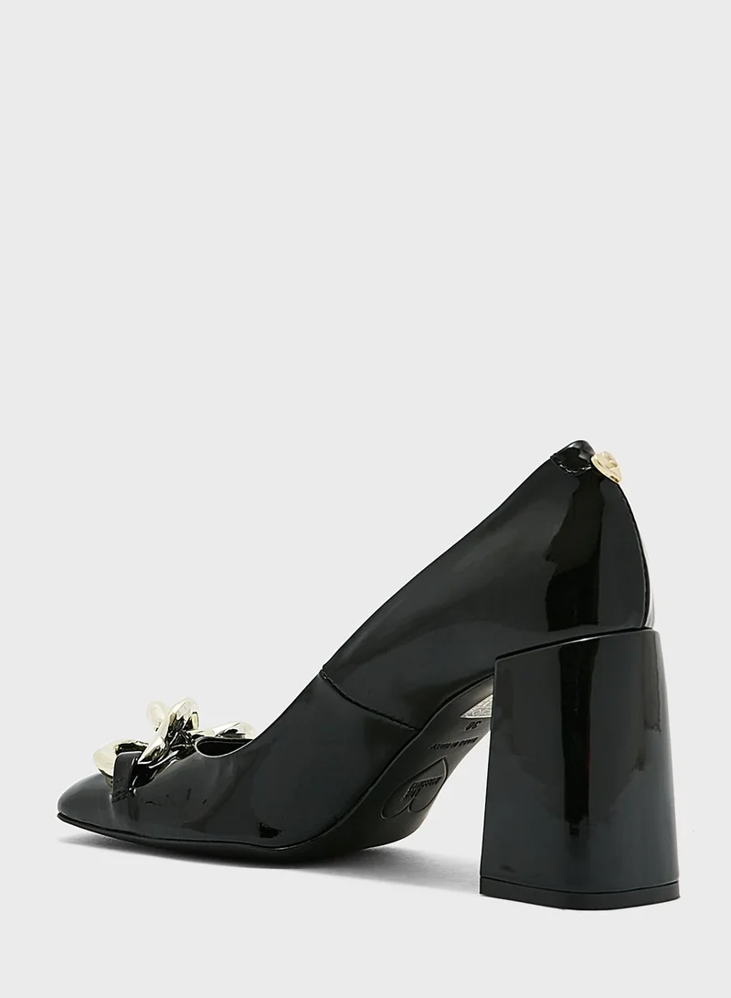 Love Moschino Heart Chain Block Heel Pumps