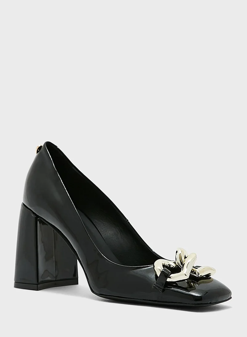 Love Moschino Heart Chain Block Heel Pumps