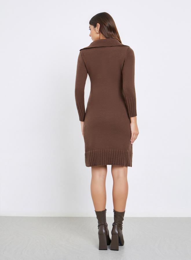 Styli Brown Knit Sweater Knee-Length Dress - Image 4
