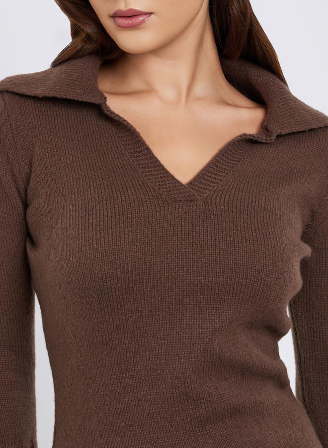 Styli Brown Knit Sweater Knee-Length Dress - Image 3