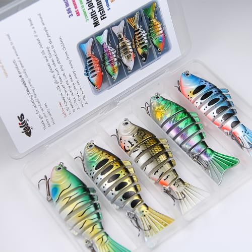 EXAURAFELIS 5pcs 7 Segment Multi-Jointed Swimbaits Fishing Lures for Bass Trout Perch Slow Sinking Lifelike Fishing Lure Kit Swimming Lures Freshwater Saltwater - Image 2