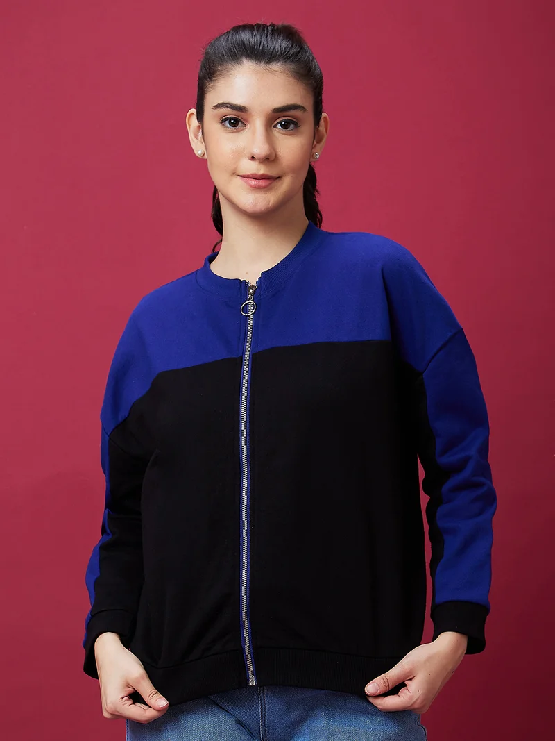 globus Globus Women Blue Colourblocked Pure Cotton Sweatshirt