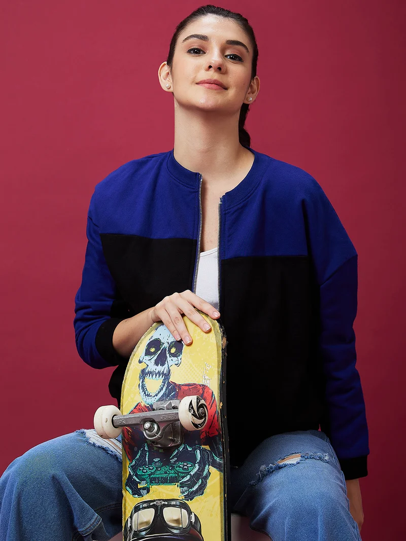 globus Globus Women Blue Colourblocked Pure Cotton Sweatshirt