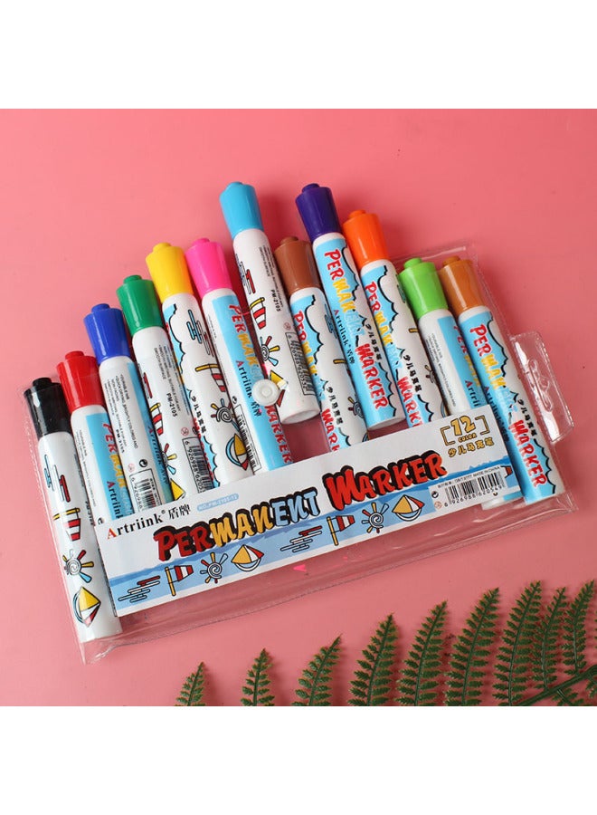 Shield Kidsren's 12-colorful Marker Pen Acrylic Stackable Colorful Student Large-capacity Watercolorful Pen Colorful Painting Brush Stationery - Image 2