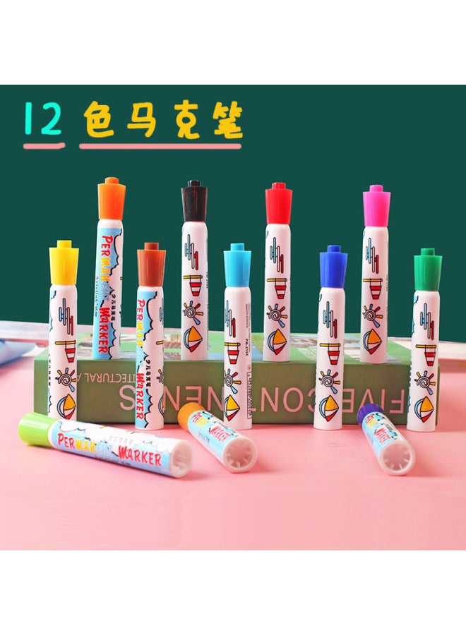 Shield Kidsren's 12-colorful Marker Pen Acrylic Stackable Colorful Student Large-capacity Watercolorful Pen Colorful Painting Brush Stationery - Image 1