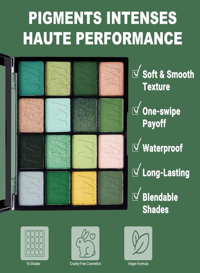 RoseFlower 16 Colors Green Eyeshadow Palette, Green Eyeshadow with Metallic and Matte Finishes, High-Pigment Eye Makeup Pallet with a Long-Wearing Formula, Eyeshadow Pallet for Halloween Parties Christmas - Image 2
