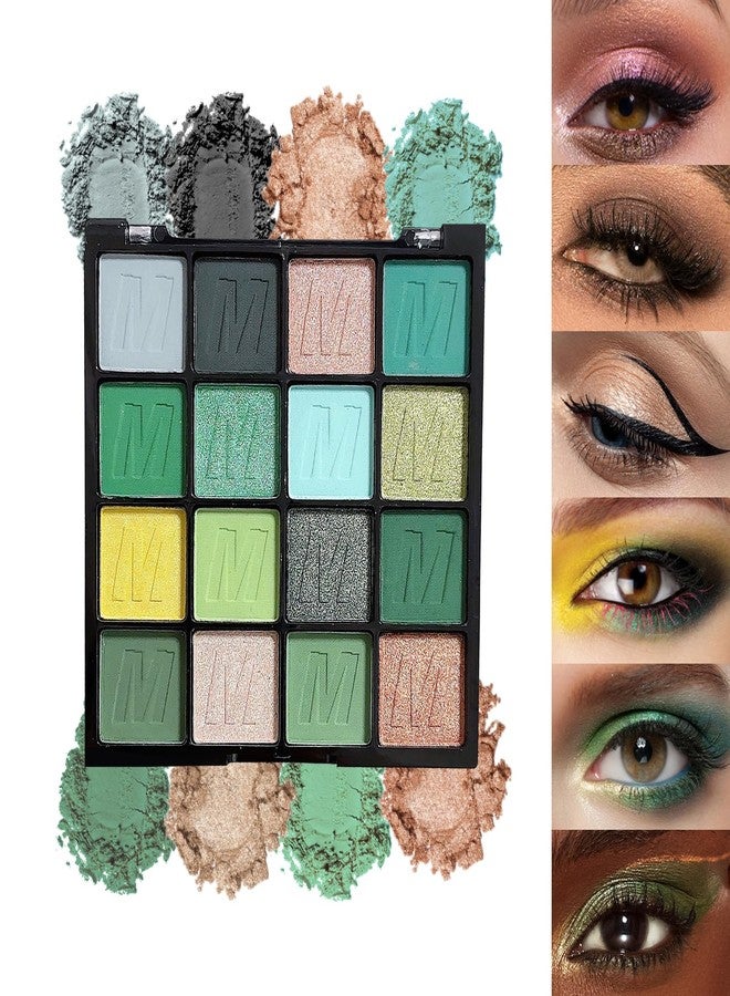 RoseFlower 16 Colors Green Eyeshadow Palette, Green Eyeshadow with Metallic and Matte Finishes, High-Pigment Eye Makeup Pallet with a Long-Wearing Formula, Eyeshadow Pallet for Halloween Parties Christmas - Image 1