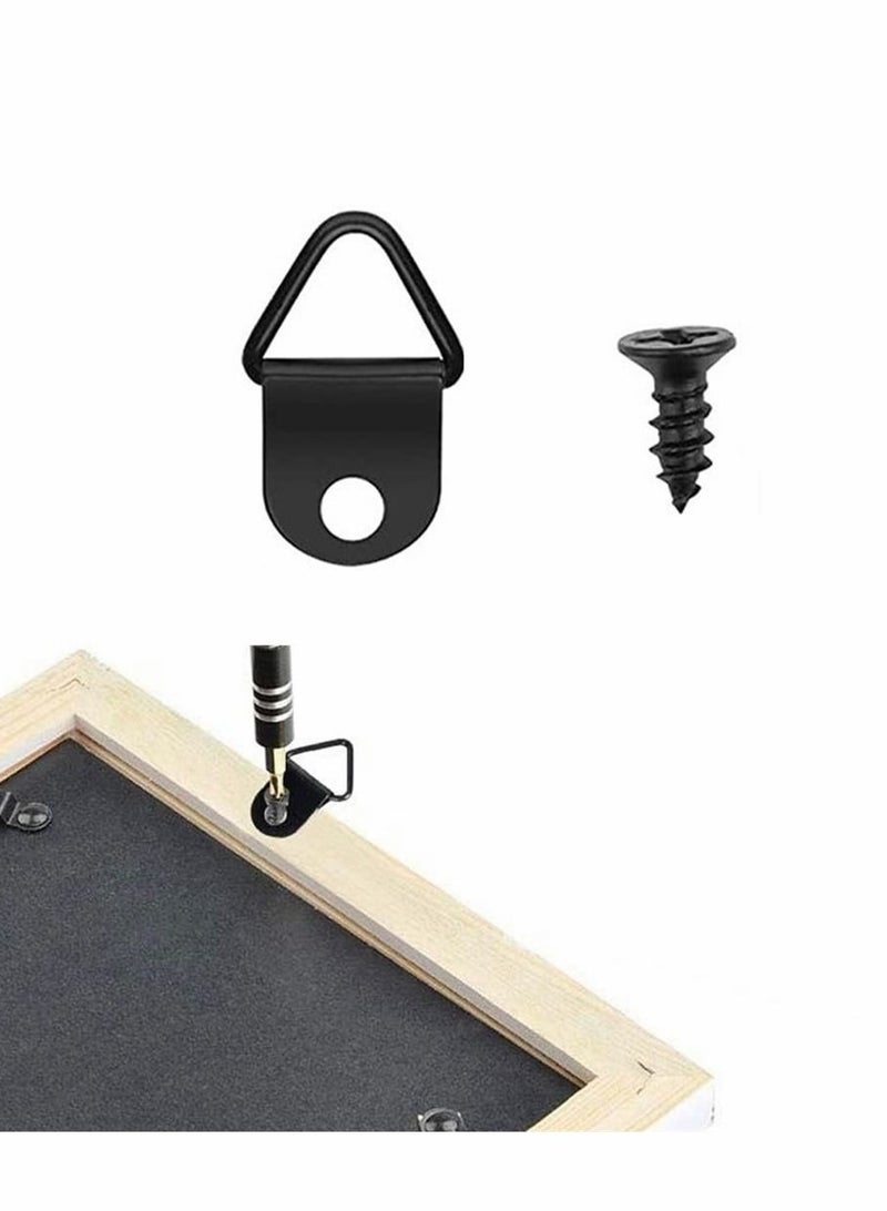 Y&D 100 Pcs Picture Hooks Kit D Ring Frame Hanging Hangers Canvas Hook Wall Bracket Hanger with Screws for Mirrors, Hanging, Artwork, Hook, Black - Image 2