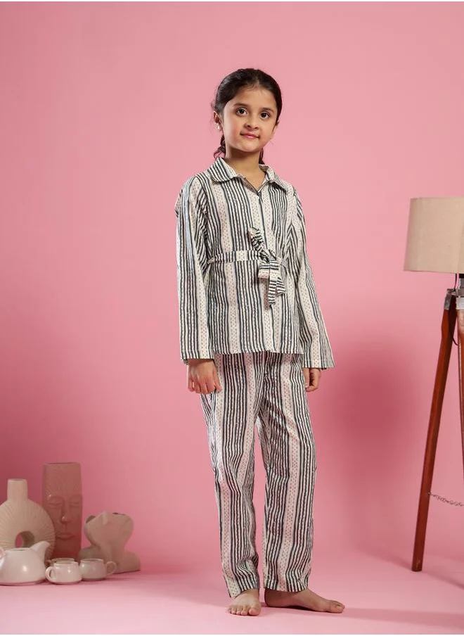 سانسكريتي هومز Striped Collared Shirt and Trousers Set by Styli