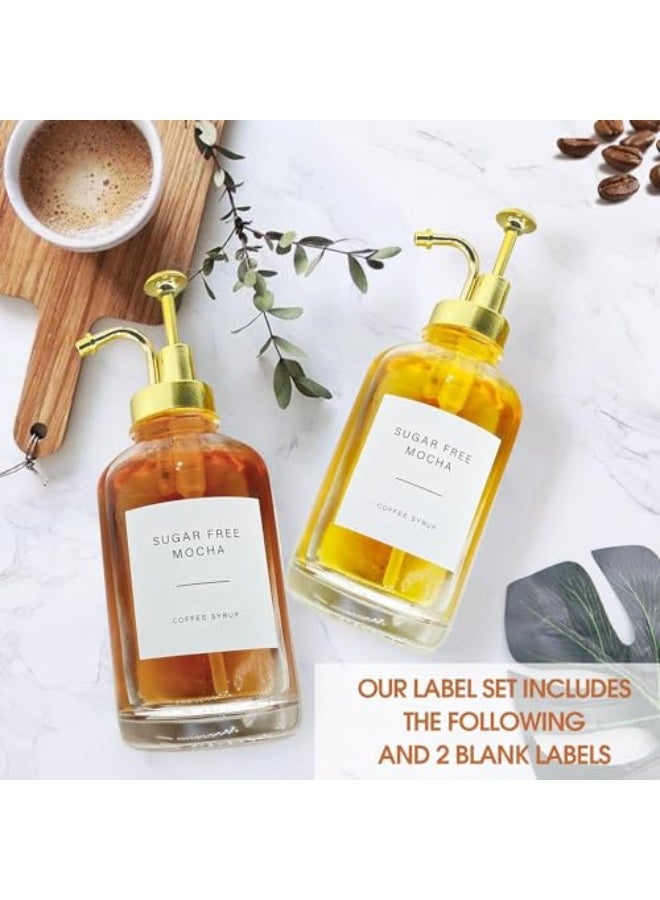 YelaJoy Glass Soap Dispenser Bottle,2-piece Olive Oil Dispenser Bottle, 2 Pack 16.9 Oz Coffee Syrup Dispenser for Coffee Bar, 500ml Syrup Pump Dispenser, Glass Syrup Bottle, Gold Upgraded Pump and Labels, Gold - Image 4