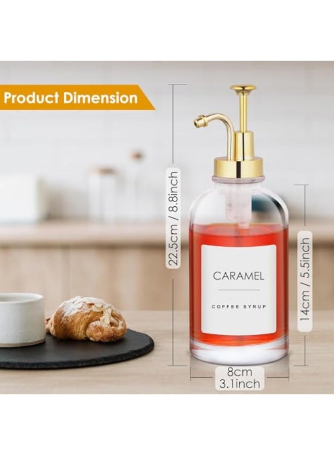 YelaJoy Glass Soap Dispenser Bottle,2-piece Olive Oil Dispenser Bottle, 2 Pack 16.9 Oz Coffee Syrup Dispenser for Coffee Bar, 500ml Syrup Pump Dispenser, Glass Syrup Bottle, Gold Upgraded Pump and Labels, Gold - Image 3