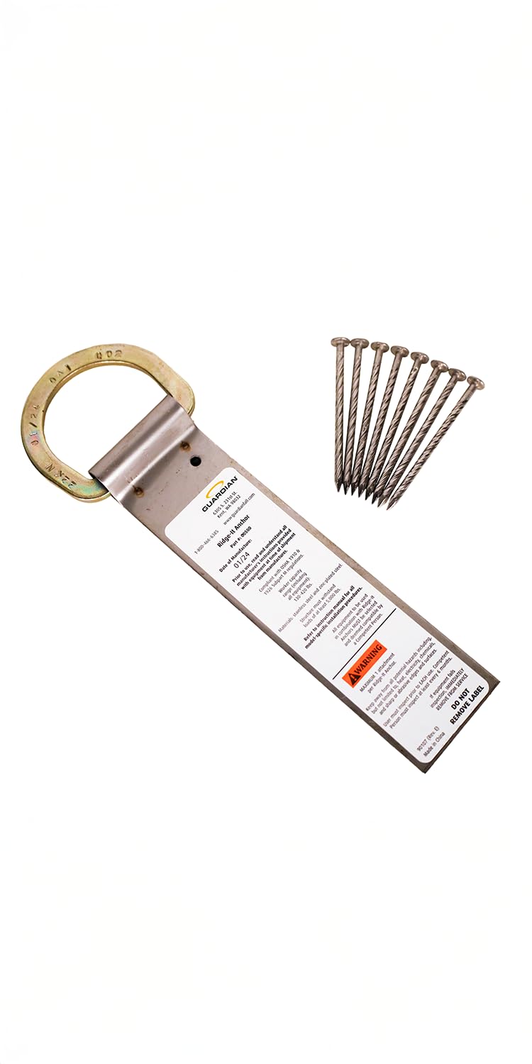 Guardian Fall Protection 00500 RIDG1 Single DRing Roof Anchor with Nails 11Inch in Length and 1 Dring 9