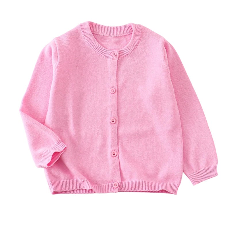 YAGATA Toddler Sweaters Baby Boys Girls Cardigan Sweatshirt Cotton Button Up Knit Long Sleeve Jacket Fall Tops 12-18M Pink 80 - Image 1