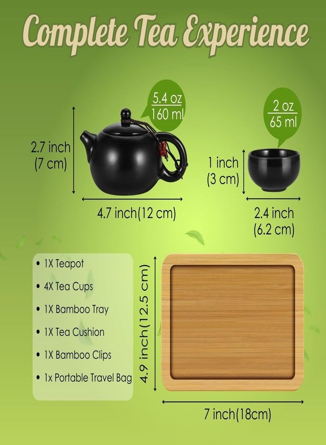 Flexzion Chinese Japanese Vintage Kungfu Gongfu Tea Set Portable Travel Teapot, (Matte Black) Porcelain Ceramic Tea Pot, 4 Tea Cup, Bamboo Tea Tray, Tea Mat, Portable Travel Bag - Image 5