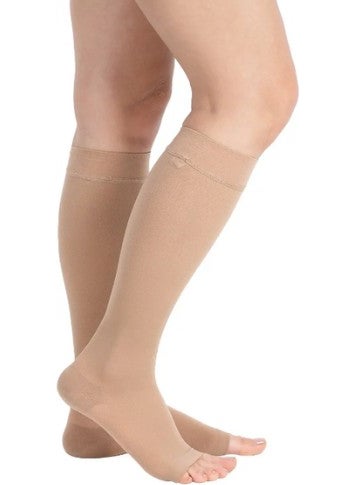 Medpride Beige Color Below Knee Medium Compression (Ccl2 - 23-32 Mmhg) Open Toe Varicose Stockings  - Image 1