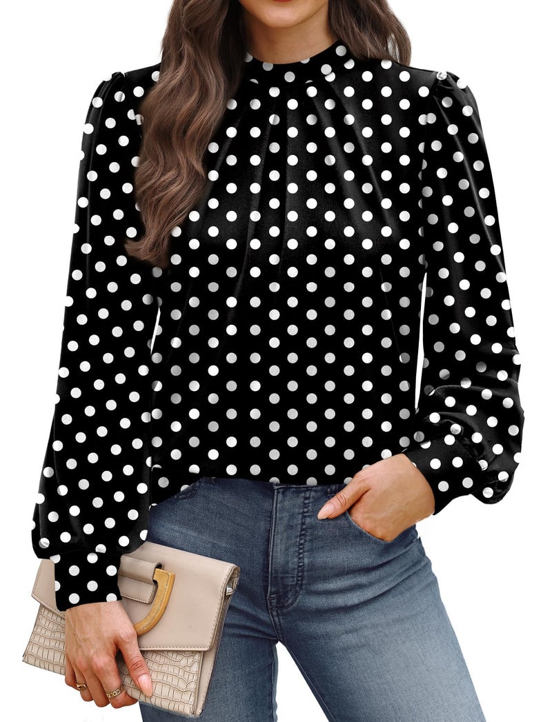 WIHOLL Fall Clothes for Women 2026 Winter Clothing Blouses Dressy Casual Womens Tops for Teachers Business Casual Fall Outfits for Women Spring Break Essentials Black Polka Dot L - Image 1