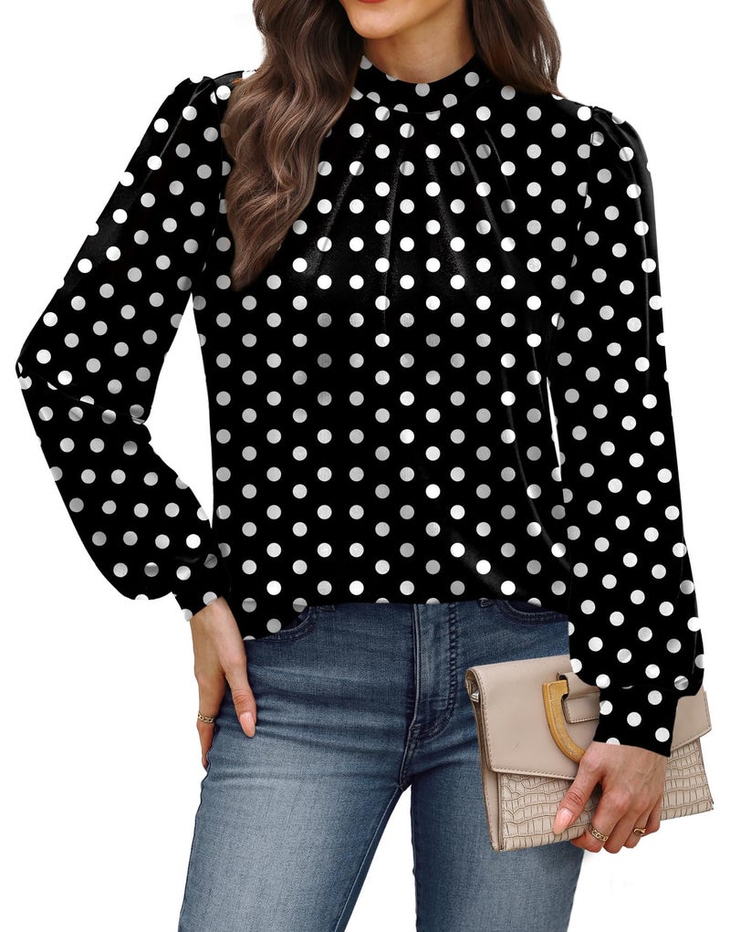 WIHOLL Fall Clothes for Women 2026 Winter Clothing Blouses Dressy Casual Womens Tops for Teachers Business Casual Fall Outfits for Women Spring Break Essentials Black Polka Dot L - Image 2