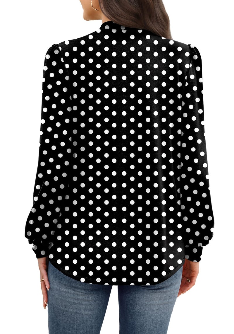 WIHOLL Fall Clothes for Women 2026 Winter Clothing Blouses Dressy Casual Womens Tops for Teachers Business Casual Fall Outfits for Women Spring Break Essentials Black Polka Dot L - Image 5