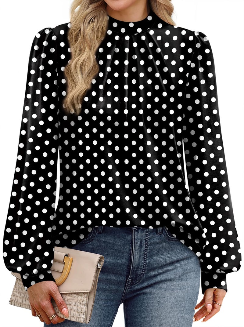 WIHOLL Fall Clothes for Women 2026 Winter Clothing Blouses Dressy Casual Womens Tops for Teachers Business Casual Fall Outfits for Women Spring Break Essentials Black Polka Dot L - Image 3